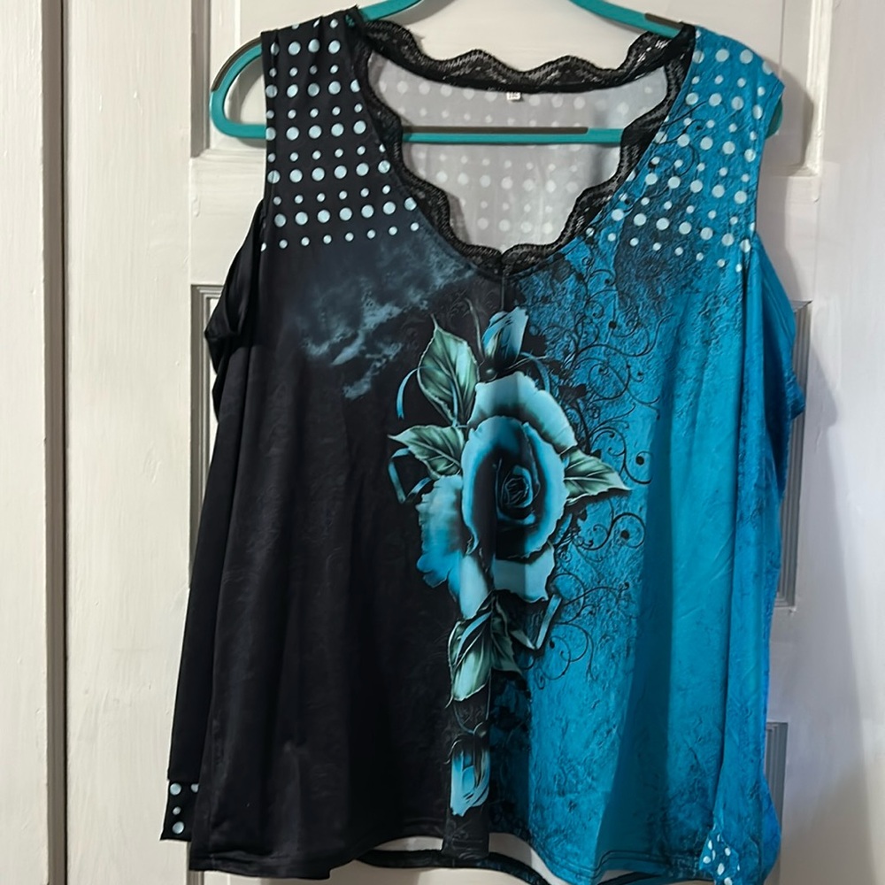 Blue/Black V-Neck Open Shoulder 
Size - 1XL
Condition New